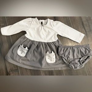Carters - Baby Gray Fox Long Sleeve Jersey Dress - SIZE: 6 Months
